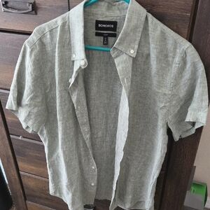 Bonobos Men's Casual Light Green Button Down Shirt.  Medium Slim Fit